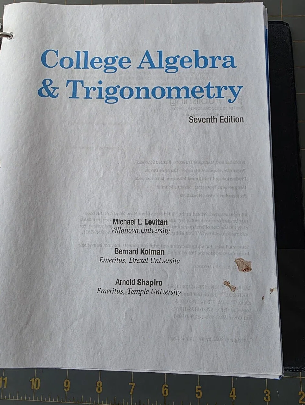 College Algebra & Trigonometry Textbook 7th Edition Levitan/Kolman/Shapiro